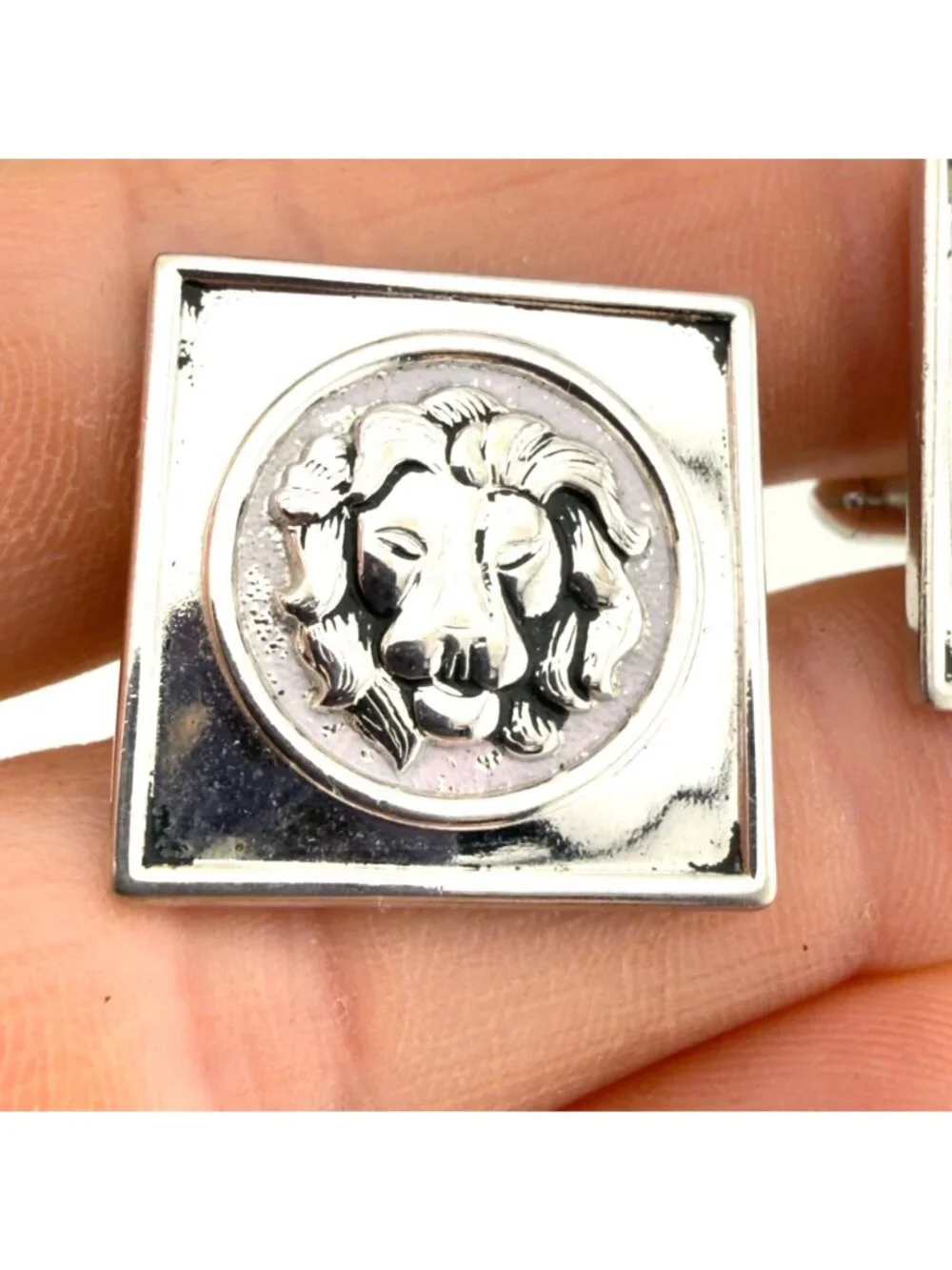 Vintage Silver Tone Lion Cufflinks Set of 2 Square Heraldic
